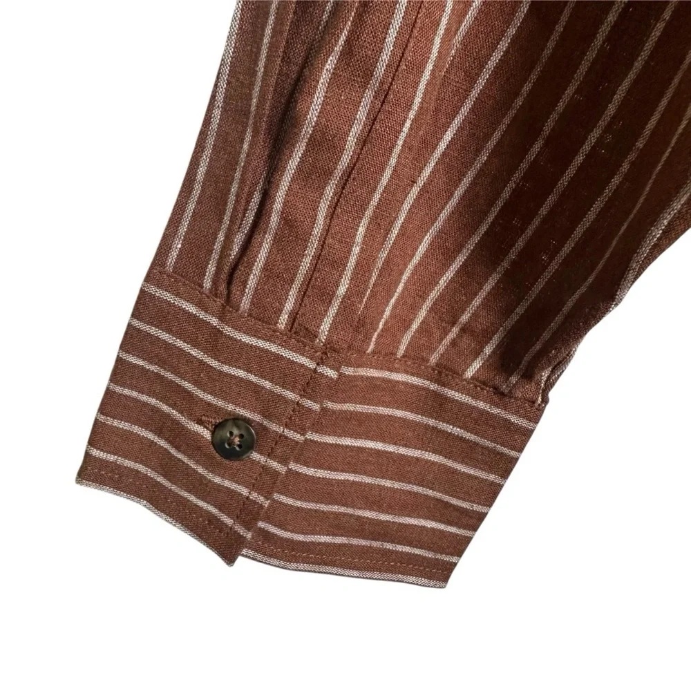 CALIA Womens Medium Brown Button Down Shirt Long Sleeve Linen Rayon Tunic Beach - Picture 9 of 14